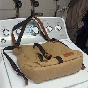 Tan Canvas and Brown Leather Men's Bag